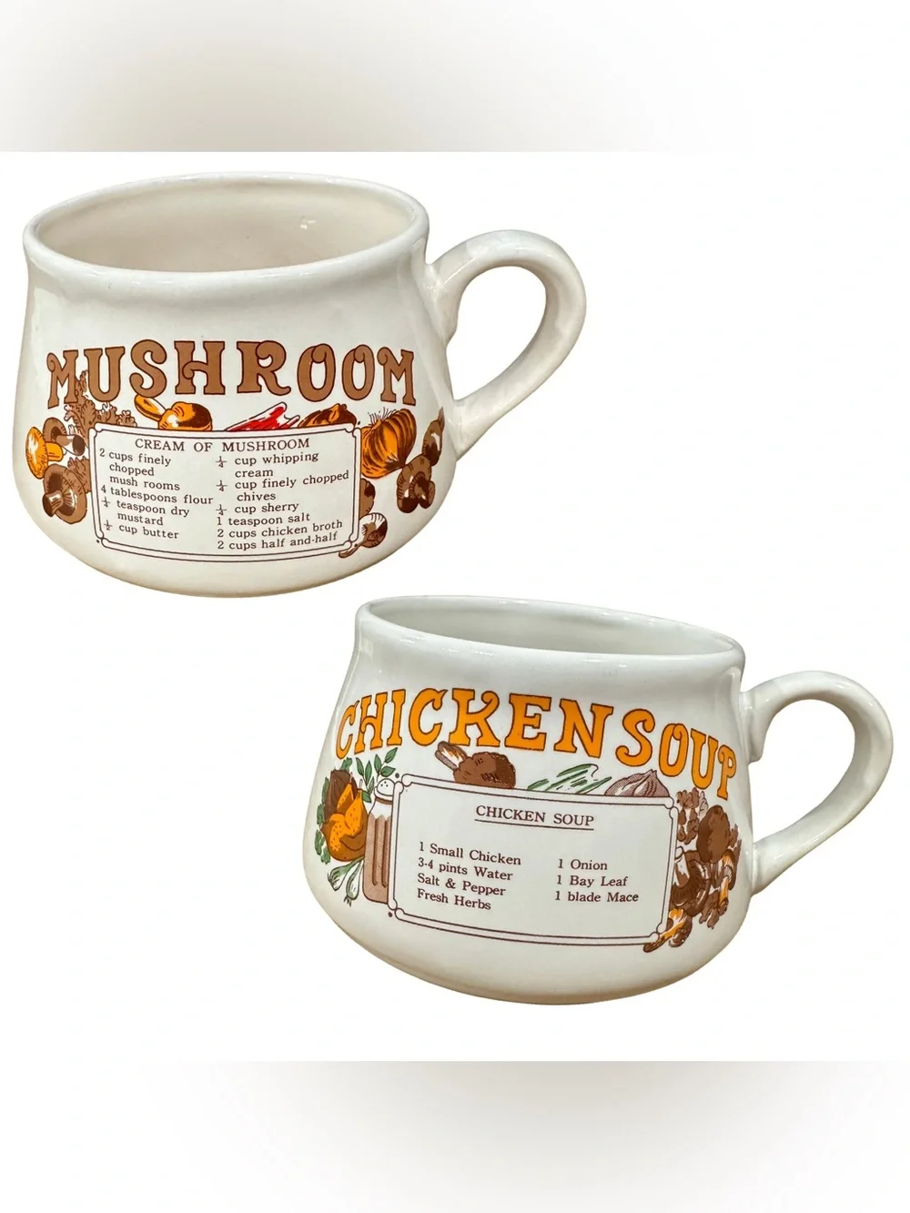 Vintage 80’s Chicken & Mushroom Soup Recipe Bowl Cup Mug With Handle Retro Two